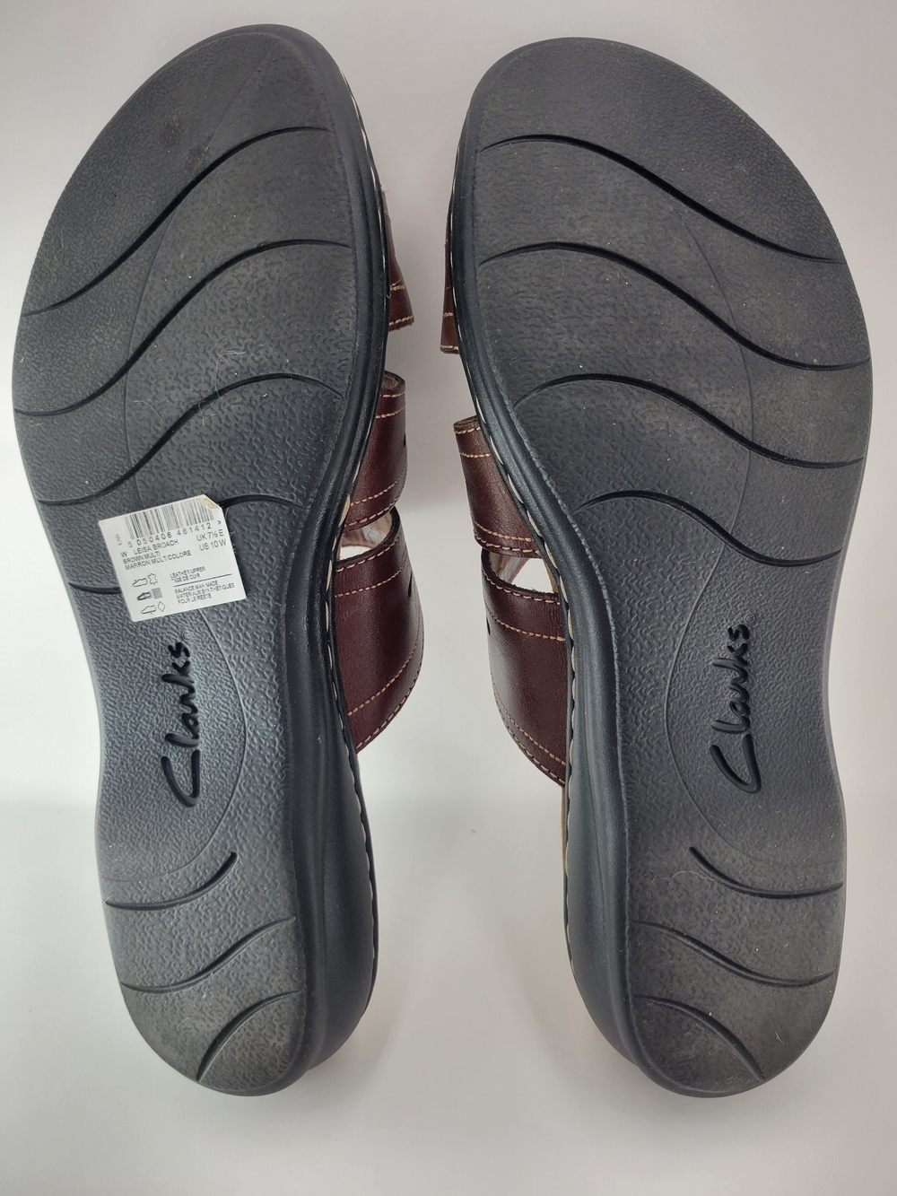 Clarks Women's Brown Leather Three-Strap Slide Sandals - Picture 8 of 8